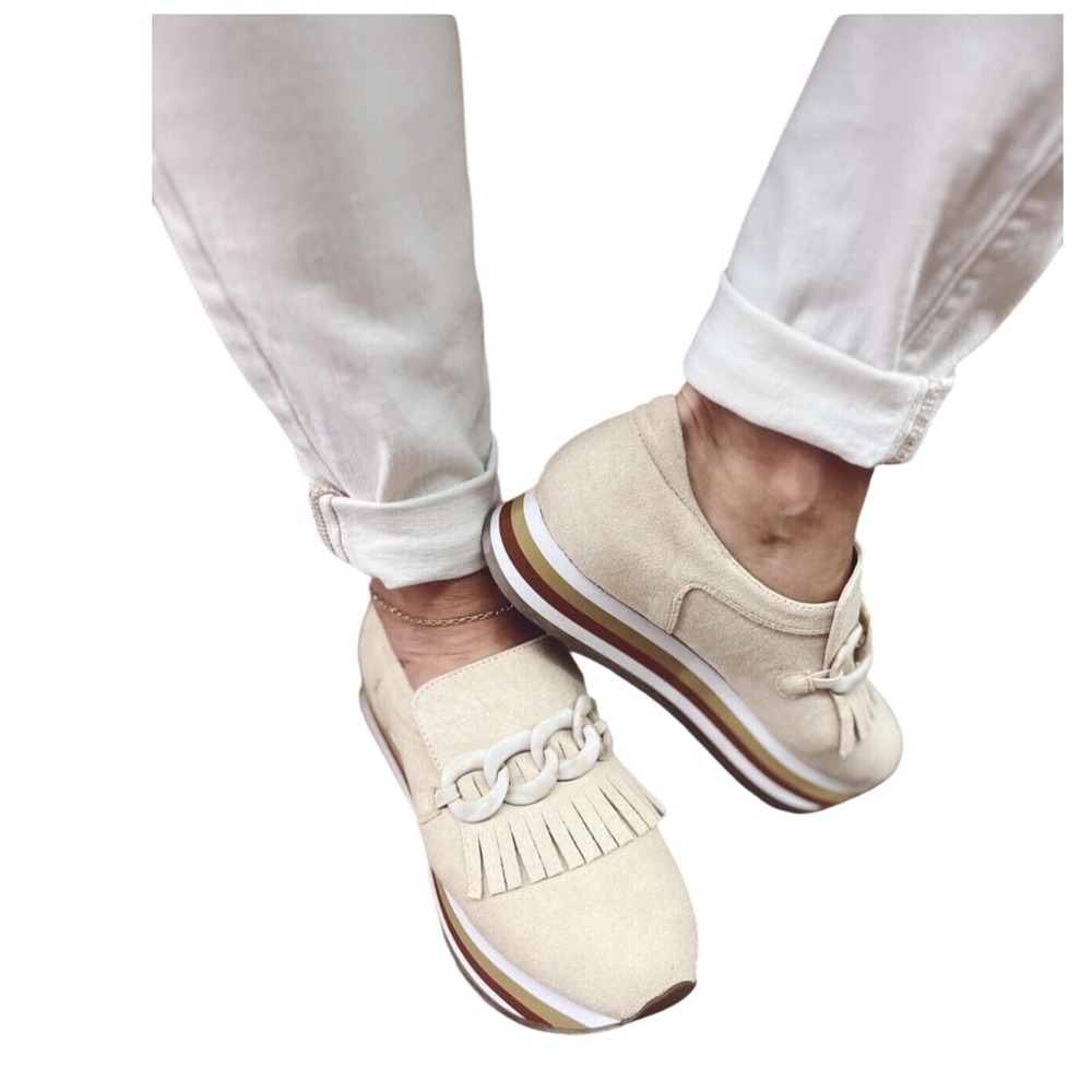 Coconuts Bess‎ Chain Fringe Loafer Platform Wedge Slip On Shoes Size 8M